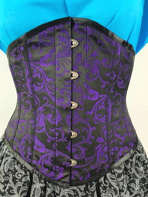 Steel Boned Purple/Black Brocade Waspie Corset 