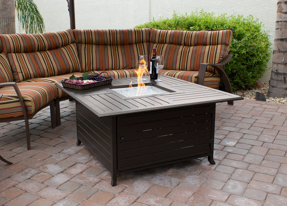 TFPS Square Slatted Aluminum Bronze Fire Pit Table - TFPS-F-1108-FPT Fire Pit Table The Fire Pit Store TFPS Square Slatted Aluminum Bronze Fire Pit Table - TFPS-F-1108-FPT Fire Pit Table The Fire Pit Store