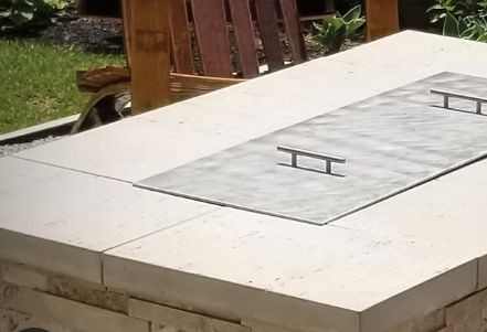  30 inch x 10 inch Rectangle Brushed Aluminum Fire Pit Cover with Handles - For FR4830