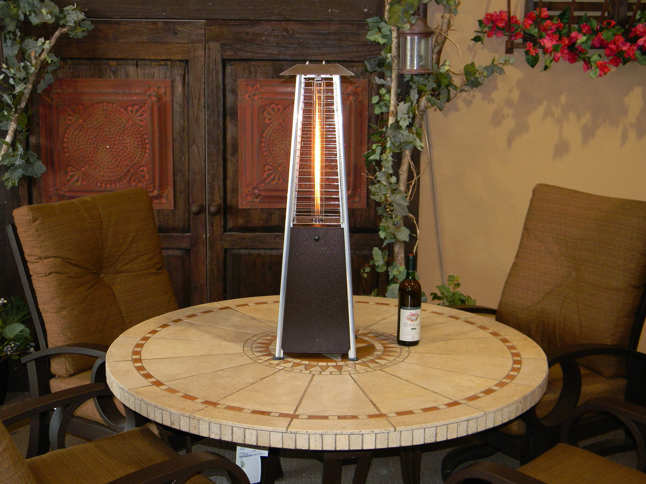 TFPS Patio Heaters 39 Tall Table Top Glass Tube Heater Hammered Bronze Patio Heater TFPS HLDS032 GTTHG The Fire Pit Store