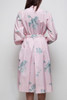 vintage 70s asian-inspired deep V pink green pleated romantic dress MEDIUM M