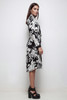 vintage 70s modest dress black white palm print side view