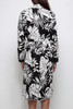 vintage 70s modest dress black white palm print back view