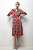 plaid shirtdress 70s does 50s pleated shirtwaist dress brick brown square diamond print LARGE L