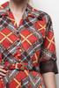 plaid shirtdress 70s does 50s pleated shirtwaist dress brick brown square diamond print LARGE L