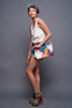 Vintage 80s Leather White Colorful Sling Bag Clutch Convertible Alligator Embossed