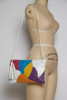 Vintage 80s Leather White Colorful Sling Bag Clutch Convertible Alligator Embossed