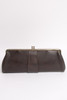 Vintage Long Convertible Purse Gold Chain Clutch Gold Hardware Brown Pebbled Faux Leather