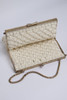 Filigree macrame ivory crochet clutch small metal chain purse vintage 