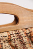 small brown handbag 70s woven lined clutch purse bag wooden handles