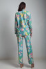 70s vintage floral pant suit blue pink two piece matching blazer jacket set MEDIUM M
