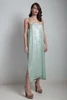 glam 70s vintage slinky dress silk sequin mint green sparkly evening prom formal shoulder straps LARGE L