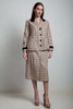 tweed skirt suit 2-piece set vintage 70s tartan plaid velvet trims jacket earth tone LARGE L