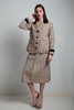 tweed skirt suit 2-piece set vintage 70s tartan plaid velvet trims jacket earth tone LARGE L