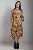 plus size vintage 70s photo print kimono pocket dress sash obi belt abstract smock XL 1X 2X