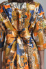 plus size vintage 70s photo print kimono pocket dress sash obi belt abstract smock XL 1X 2X