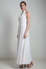 maxi halter dress flowy sheer white vintage 70s beach wedding bridal open back tuxedo ruffles SMALL S
