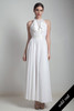 maxi halter dress flowy sheer white vintage 70s beach wedding bridal open back tuxedo ruffles SMALL S