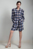 culotte shorts set preppy high waisted 80s vintage 2 piece silk jacket blue plaid MEDIUM M