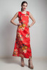 Hawaiian maxi dress sleeveless jacket set vintage 70s red floral print 2-piece matching MEDIUM M