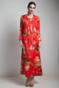 Hawaiian maxi dress sleeveless jacket set vintage 70s red floral print 2-piece matching MEDIUM M