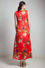 Hawaiian maxi dress sleeveless jacket set vintage 70s red floral print 2-piece matching MEDIUM M