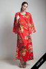 Hawaiian maxi dress sleeveless jacket set vintage 70s red floral print 2-piece matching MEDIUM M