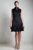 60s vintage LBD little black dress tiered ruffle hem sleeveless buttons high collar MEDIUM M