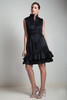 60s vintage LBD little black dress tiered ruffle hem sleeveless buttons high collar MEDIUM M