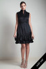 60s vintage LBD little black dress tiered ruffle hem sleeveless buttons high collar MEDIUM M