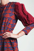 vintage 80s geometric dress burgundy blue polyester pleated long sleeve EXTRA LARGE XL