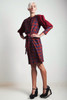 vintage 80s geometric dress burgundy blue polyester pleated long sleeve EXTRA LARGE XL