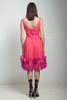 vintage 50s party dress orange pink chiffon gathered heavy ruffle MEDIUM M
