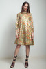 vintage 60s party dress metallic jacquard rhinestone collar a line pleated LARGE L