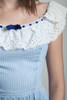 vintage 50s day dress cotton fit and flare ruffle eyelet gingham plaid blue white XXS tiny Extra Small