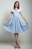 vintage 50s day dress cotton fit and flare ruffle eyelet gingham plaid blue white XXS tiny Extra Small