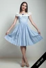 vintage 50s day dress cotton fit and flare ruffle eyelet gingham plaid blue white XXS tiny Extra Small