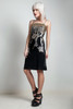 vintage 70s party dress black gold metallic floral damask spaghetti straps EXTRA SMALL XXS