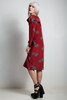 vintage 80s flowy silk cape dress brick red leaf print long sleeves knee length SMALL MEDIUM S M