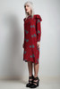 vintage 80s flowy silk cape dress brick red leaf print long sleeves knee length SMALL MEDIUM S M