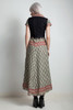 vintage 70s boho maxi dress black asian inspired print collared bib ruffle front SMALL S
