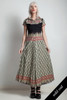 vintage 70s boho maxi dress black asian inspired print collared bib ruffle front SMALL S