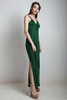 vintage 70s empire maxi dress evening gown green metallic lurex  SMALL S