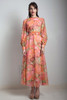vintage 70s maxi dress floral print flowy high neck belted long puff sleeve MEDIUM M
