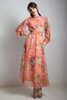 vintage 70s maxi dress floral print flowy high neck belted long puff sleeve MEDIUM M