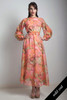 vintage 70s maxi dress floral print flowy high neck belted long puff sleeve MEDIUM M