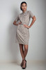 vintage 70s safari mini shirt dress belted brown white knit wave print SMALL S