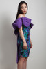 vintage 80s mini party dress stretchy smock off the shoulder oversized bow purple SMALL S