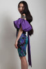 vintage 80s mini party dress stretchy smock off the shoulder oversized bow purple SMALL S