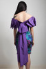 vintage 80s mini party dress stretchy smock off the shoulder oversized bow purple SMALL S